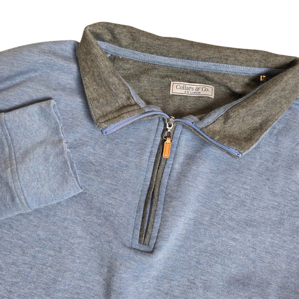 Collars & Co Quarter Zip Pullover Mens 2XL Blue Grey Heathered Long Sleeve